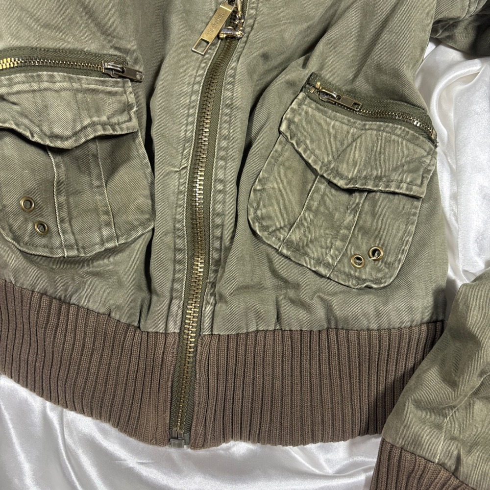 y2k TRF Bomber Jacket Green Excellent Utility Military Quilted Pockets M - Picture 3 of 5